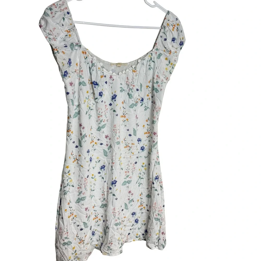 LA Hearts Floral Print Puff Sleeve Square Neck‎ Mini Dress Women's Size M Lined
